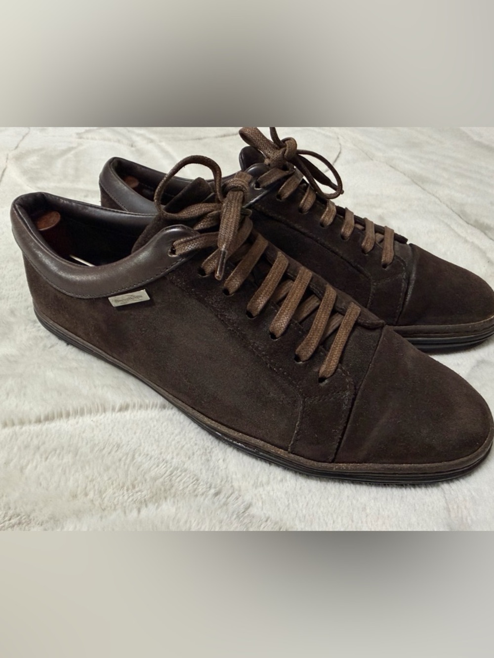 $990 Ermenegildo Zegna 232 Brown Suede Casual Lace-Up Low Sneakers 9.5